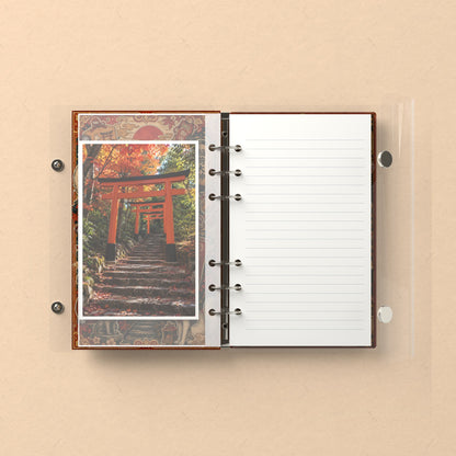 Inside: a photo sleeve and a lined refill page