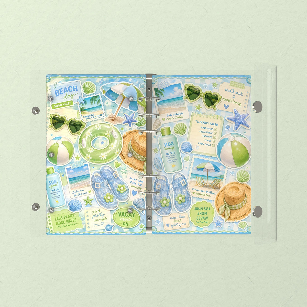 Opened flat: the inside of the front and back covers