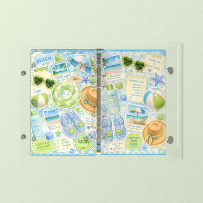 Opened flat: the inside of the front and back covers