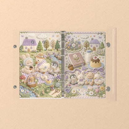 Opened flat: the inside of the front and back covers