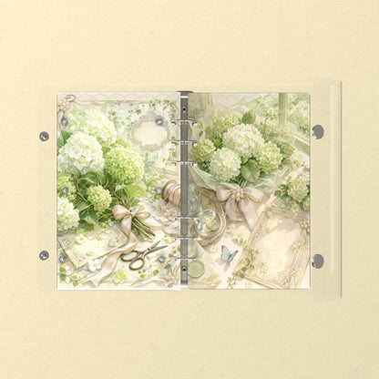 Opened flat: the inside of the front and back covers