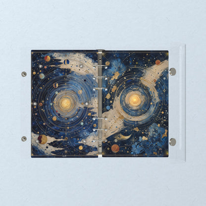 Opened flat: the inside of the front and back covers