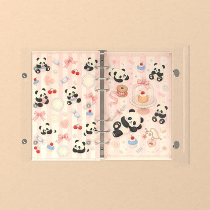 Opened flat: the inside of the front and back covers