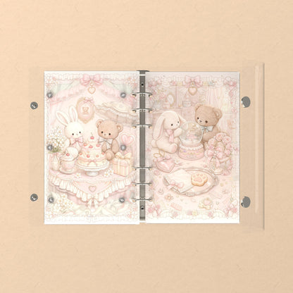 Opened flat: the inside of the front and back covers