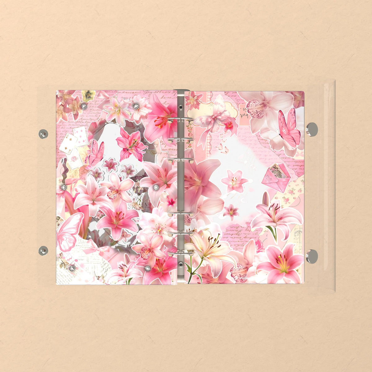 Opened flat: the inside of the front and back covers
