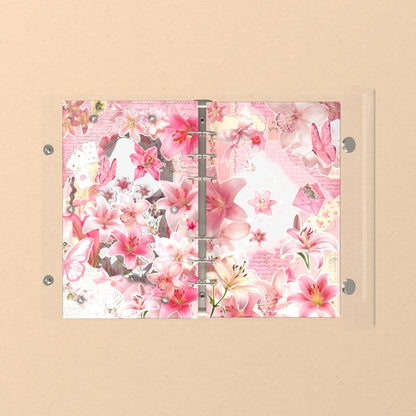 Opened flat: the inside of the front and back covers