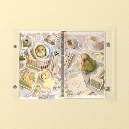 Opened flat: the inside of the front and back covers