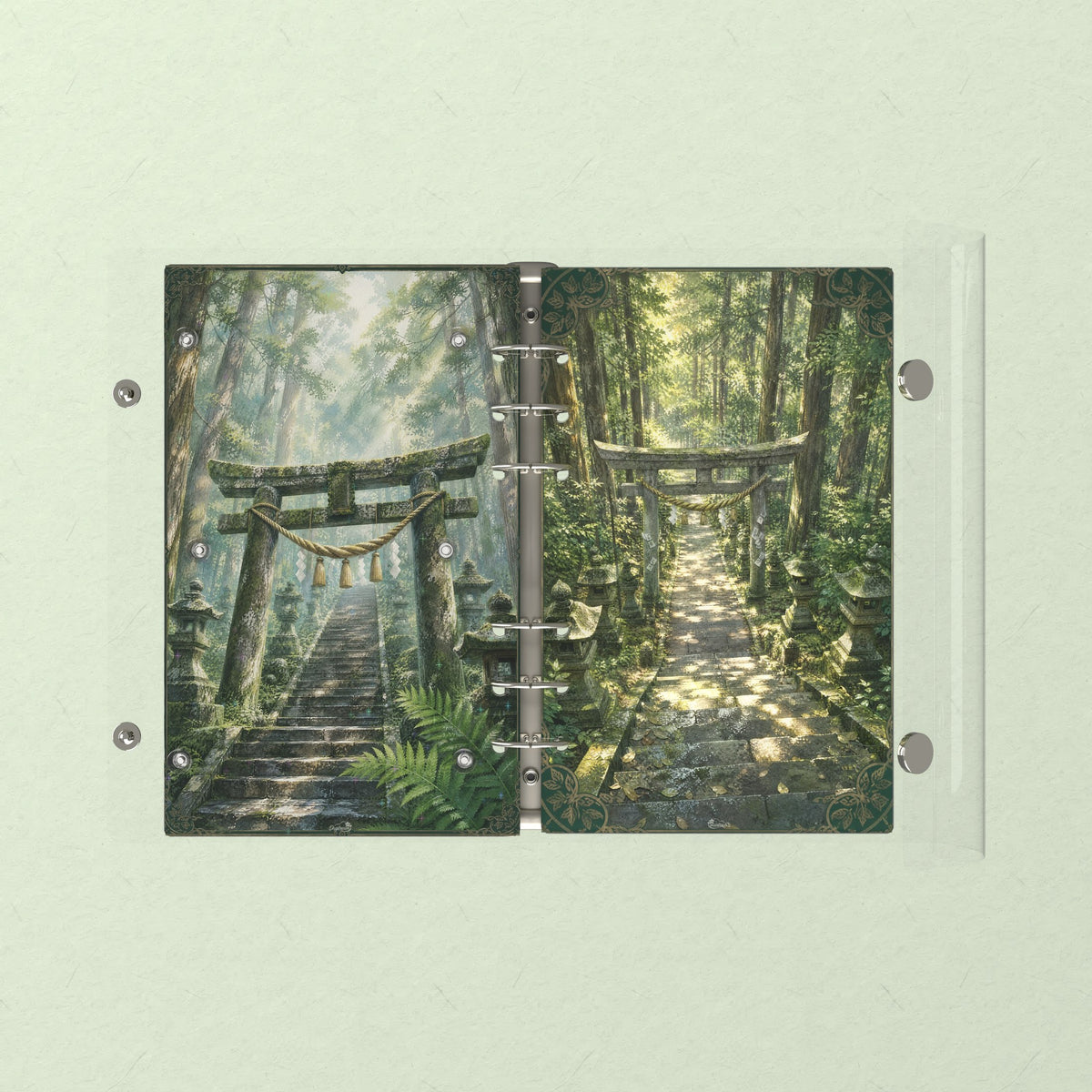 Opened flat: the inside of the front and back covers