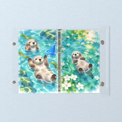 Opened flat: the inside of the front and back covers