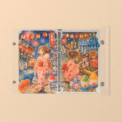 Opened flat: the inside of the front and back covers