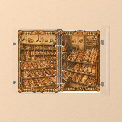Opened flat: the inside of the front and back covers