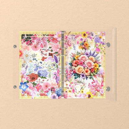Opened flat: the inside of the front and back covers