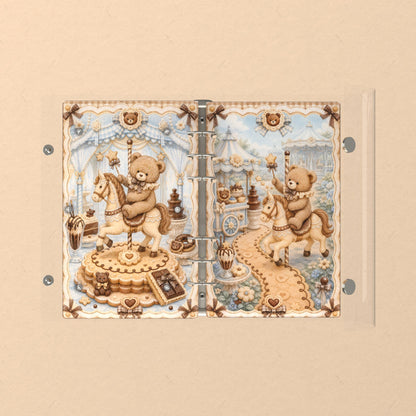 Opened flat: the inside of the front and back covers