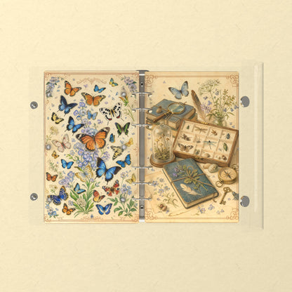 Opened flat: the inside of the front and back covers