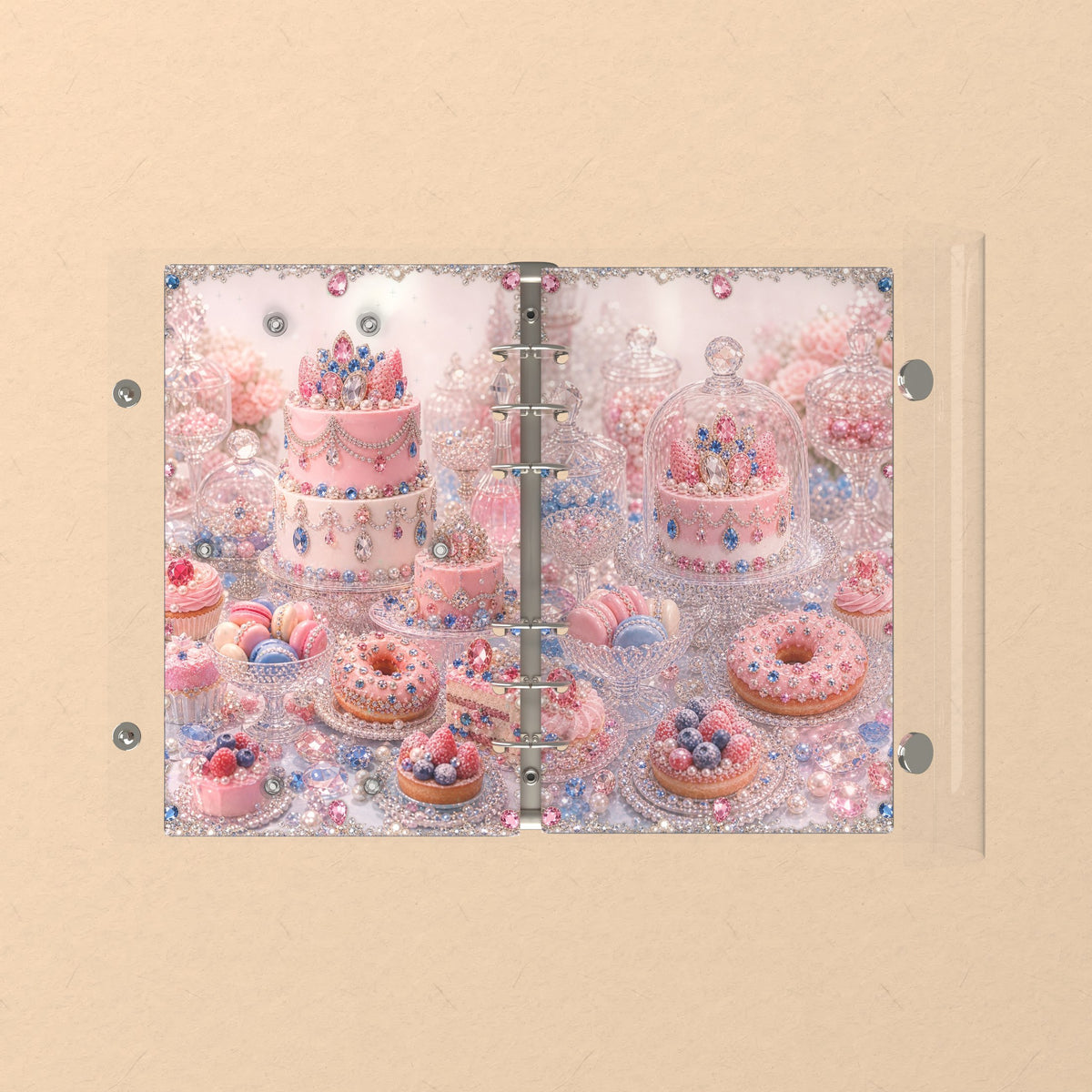 Opened flat: the inside of the front and back covers