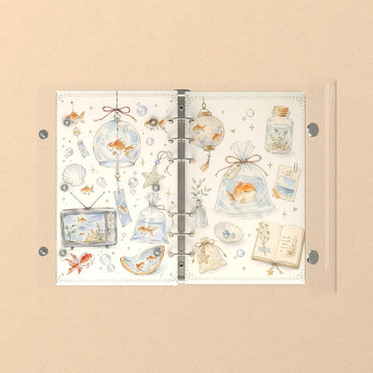 Opened flat: the inside of the front and back covers