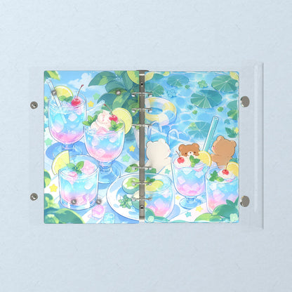 Opened flat: the inside of the front and back covers
