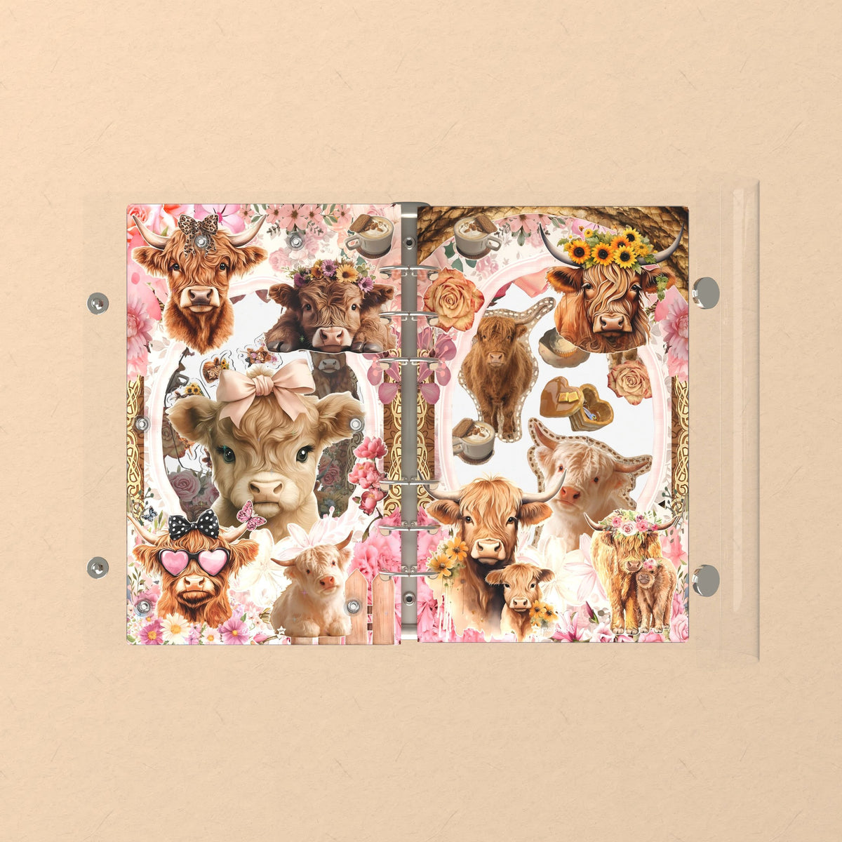 Opened flat: the inside of the front and back covers