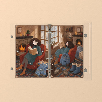 Opened flat: the inside of the front and back covers