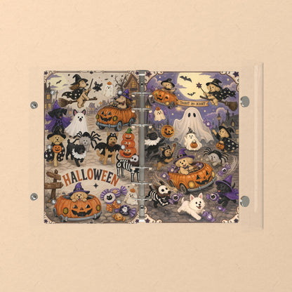 Opened flat: the inside of the front and back covers