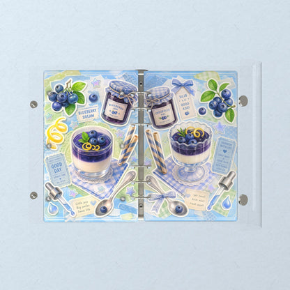 Opened flat: the inside of the front and back covers