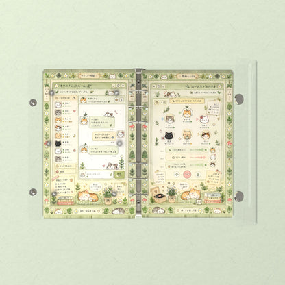 Opened flat: the inside of the front and back covers