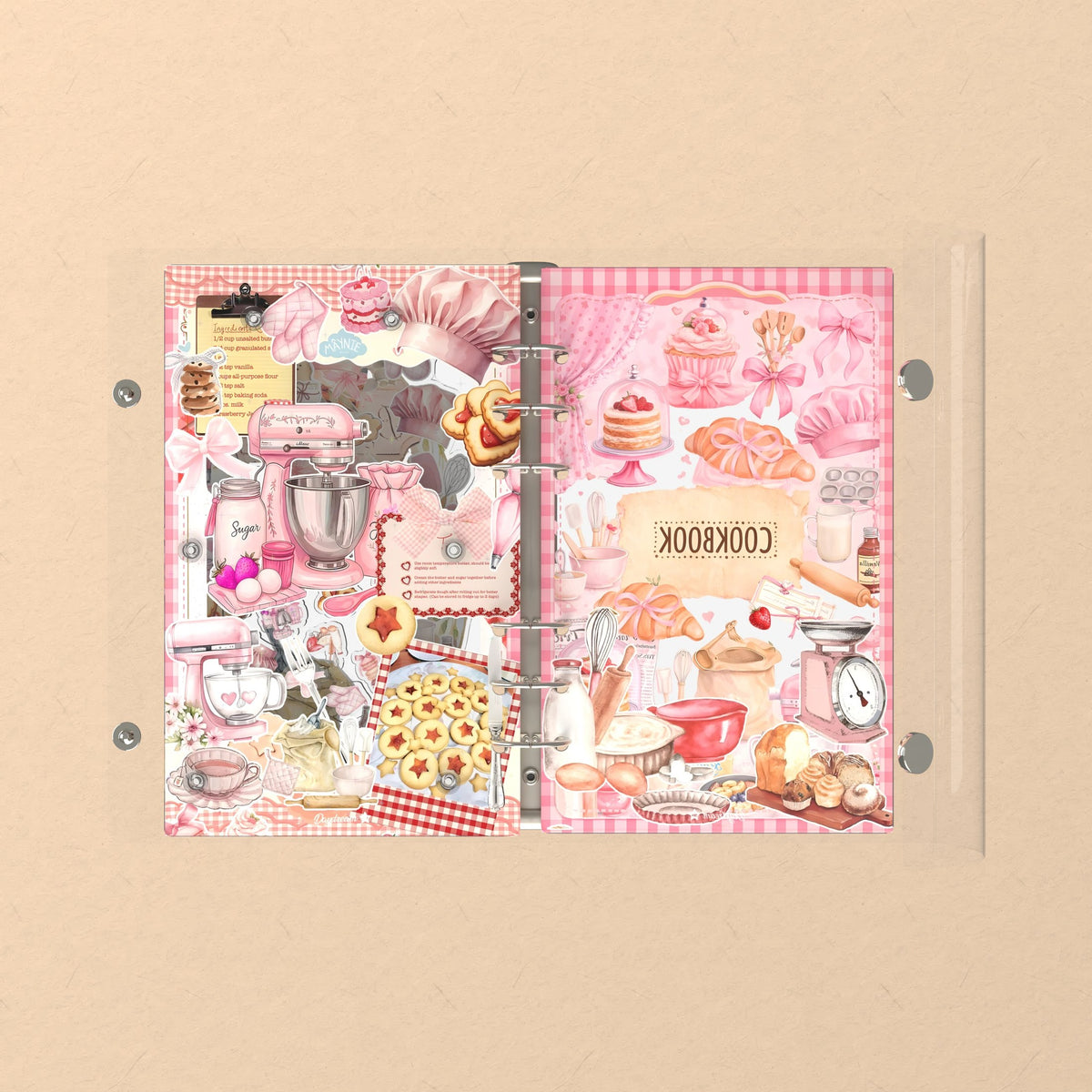 Opened flat: the inside of the front and back covers