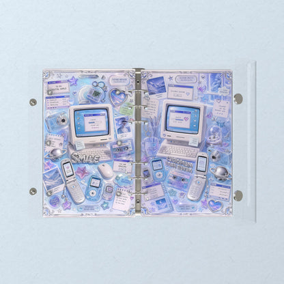 Opened flat: the inside of the front and back covers
