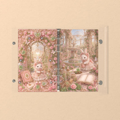 Opened flat: the inside of the front and back covers
