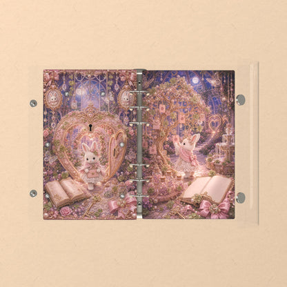 Opened flat: the inside of the front and back covers