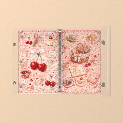 Opened flat: the inside of the front and back covers