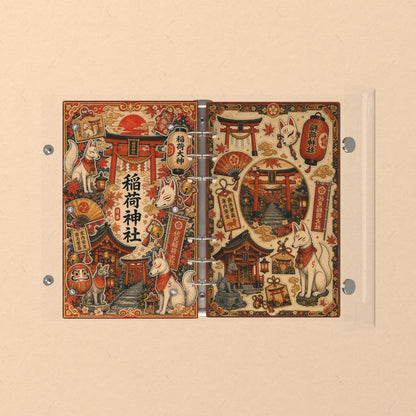 Opened flat: the inside of the front and back covers