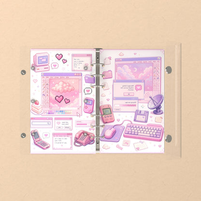 Opened flat: the inside of the front and back covers