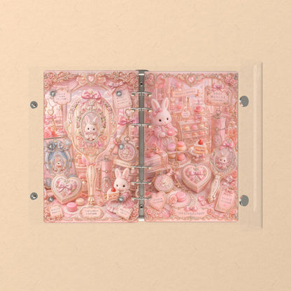 Opened flat: the inside of the front and back covers