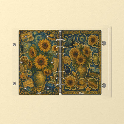 Opened flat: the inside of the front and back covers