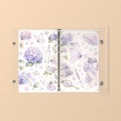 Opened flat: the inside of the front and back covers