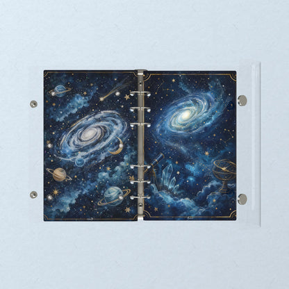 Opened flat: the inside of the front and back covers