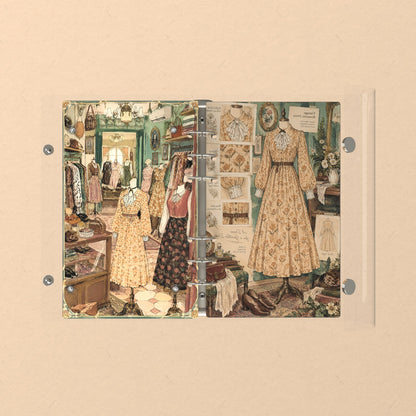 Opened flat: the inside of the front and back covers