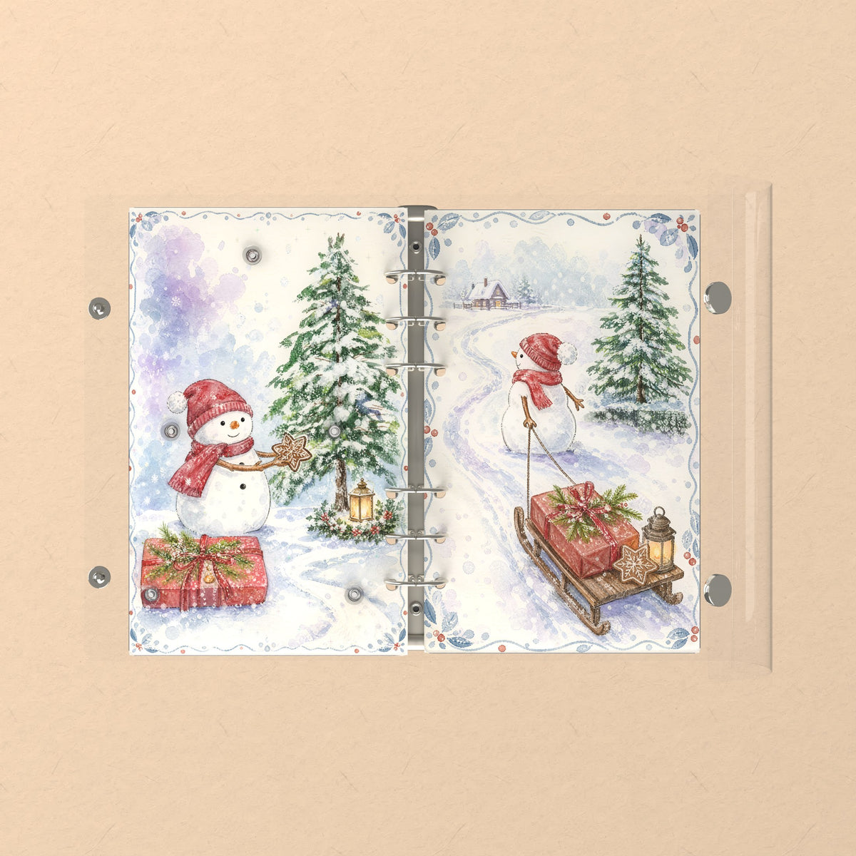Opened flat: the inside of the front and back covers