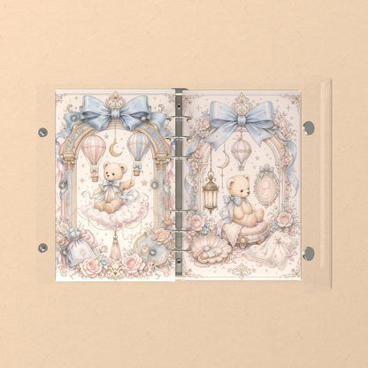 Opened flat: the inside of the front and back covers