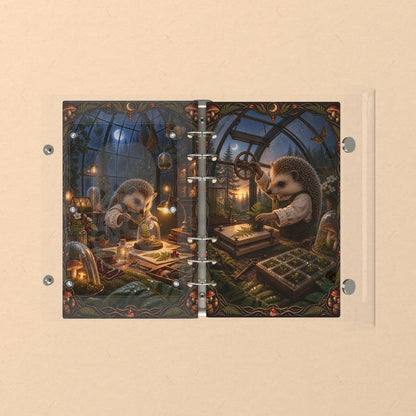 Opened flat: the inside of the front and back covers