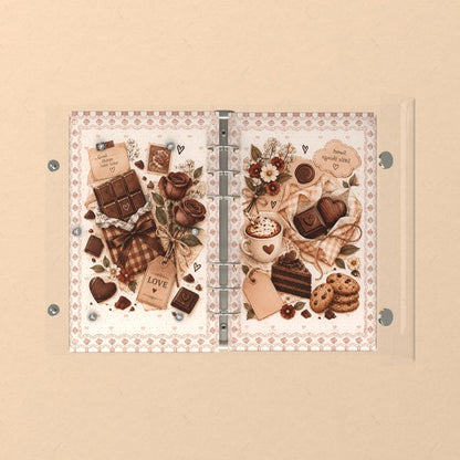 Opened flat: the inside of the front and back covers