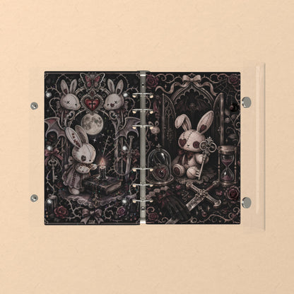 Opened flat: the inside of the front and back covers