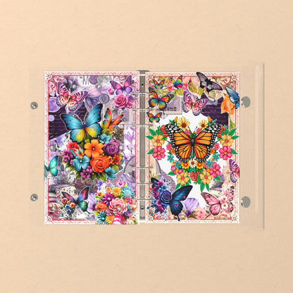 Opened flat: the inside of the front and back covers