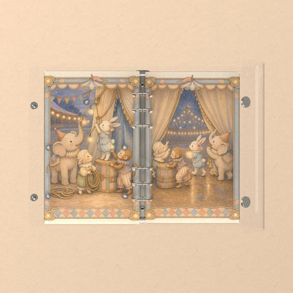Opened flat: the inside of the front and back covers