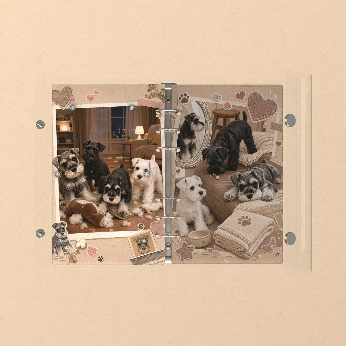 Opened flat: the inside of the front and back covers