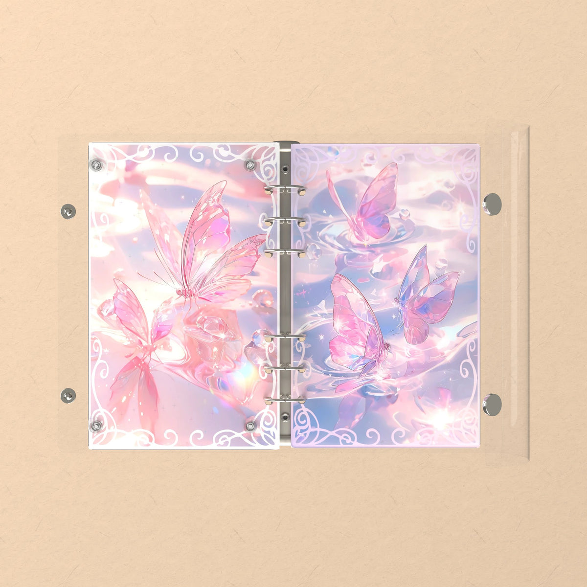 Opened flat: the inside of the front and back covers
