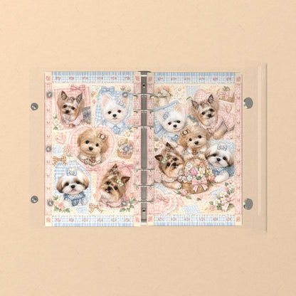 Opened flat: the inside of the front and back covers