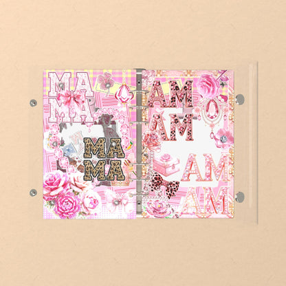 Opened flat: the inside of the front and back covers