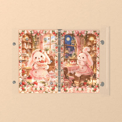 Opened flat: the inside of the front and back covers